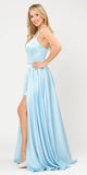 Long Romper Prom Dress with Cut-Out Lace-Up Back Blue