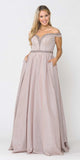 Poly USA 8664 Rose Gold Off-Shoulder Long Prom Dress with Pockets