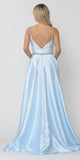 Poly USA 8672 Long Satin Prom Dress with Spaghetti Straps Blue