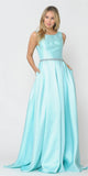 Poly USA 8678 Mint Sleeveless Long Prom Dress Embellished Waist