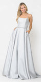 Poly USA 8684 Silver Long Prom Dress with Criss-Cross Lace-Up Back