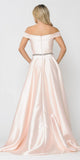 Poly USA 8686 Silky Satin Off-Shoulder Long Prom Dress Blush with Pockets