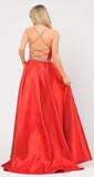 Poly USA 8688 Halter Criss-Cross Back Long Red Prom Dress with Pockets