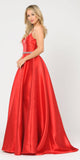 Poly USA 8688 Halter Criss-Cross Back Long Red Prom Dress with Pockets