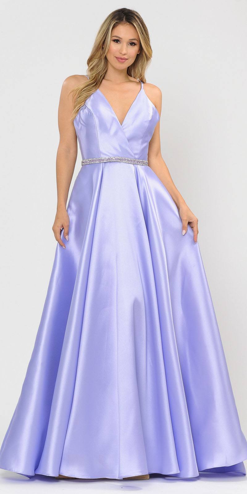 Poly USA 8690 V-Neck Long Prom Dress Lilac with Pockets