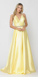 Poly USA 8690 V-Neck Long Prom Dress Yellow with Pockets