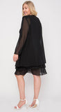 Sally Fashion 8694 Flowy Chiffon Black Dress Knee Length Long Sleeve Cardigan Back View