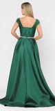 Green Cap Sleeved Long Prom Dress with Pockets