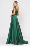Green Cap Sleeved Long Prom Dress with Pockets