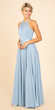 A-Line Long Halter Style Formal Dress Dusty Blue