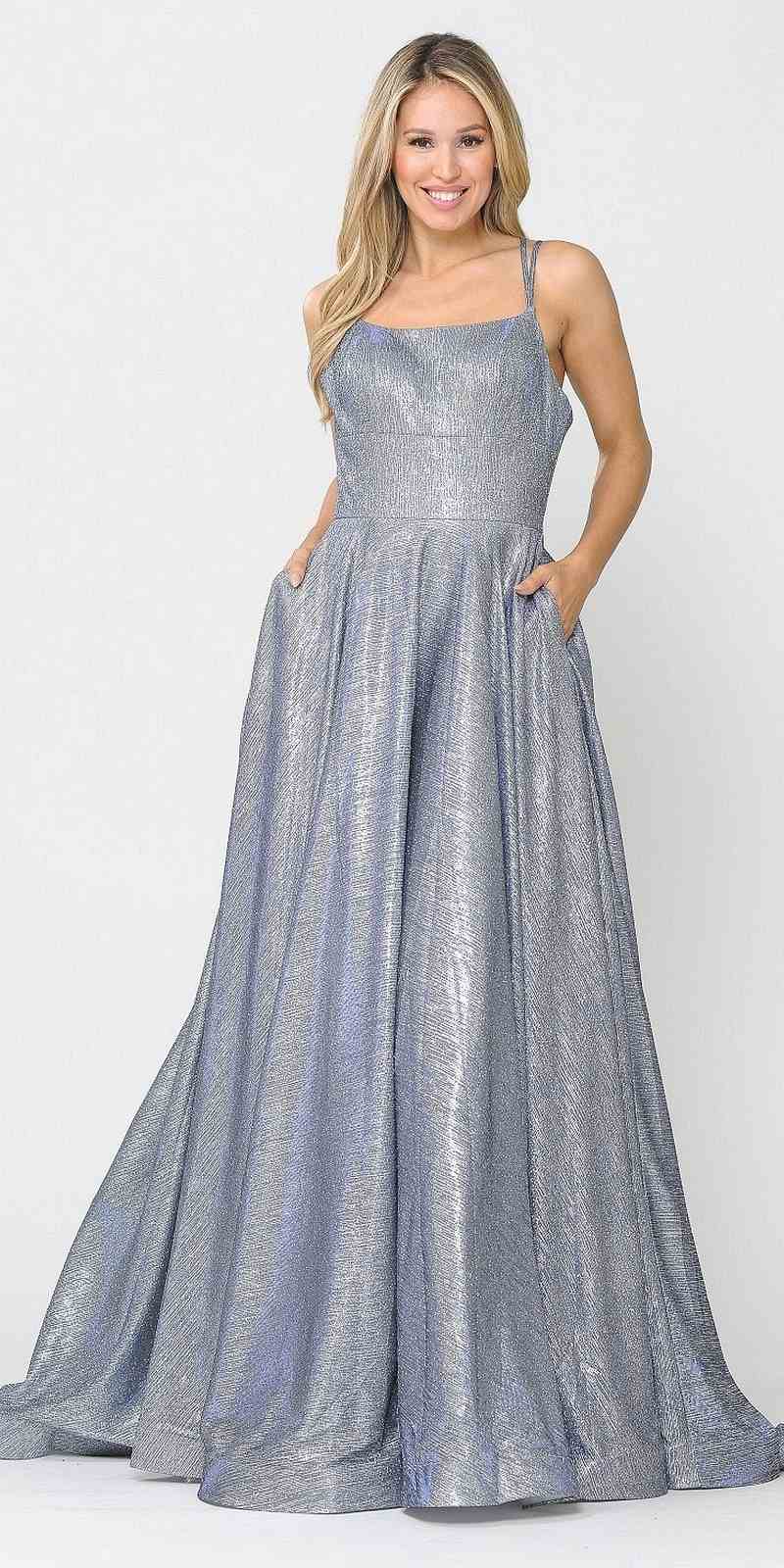 Long Glitter Prom Dress with Pockets Royal Blue
