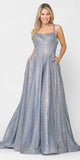 Long Glitter Prom Dress with Pockets Royal Blue