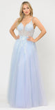 Poly USA 8718 Blue Embellished Bodice Long Prom Dress