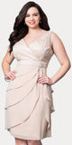 Short Formal Khaki Dress V-Neck Lace Chiffon 3/4 Sleeve Jacket