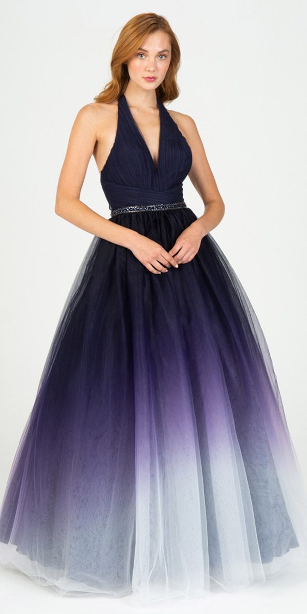 Eureka 8777 Floor Length Ball Gown Halter Navy Blue Ombre