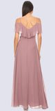 Fashion Eureka 8877 Ruffled Cold-Shoulder Long Bridesmaids Dress Mauve