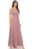 Fashion Eureka 8877 Ruffled Cold-Shoulder Long Bridesmaids Dress Mauve