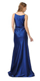 V-Neck Long Formal Dress with Spaghetti Strap Navy Blue