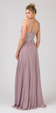 Illusion Neckline Long Formal Dress Mocha