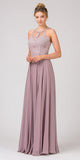 Illusion Neckline Long Formal Dress Mocha