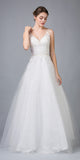 Off-White V-Neck and Back Appliqued Wedding Gown