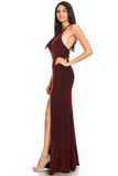 Eureka Fashion 9119 High-Neck Burgundy Glitter Long Formal Dress with Slit