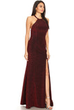 Eureka Fashion 9119 High-Neck Burgundy Glitter Long Formal Dress with Slit