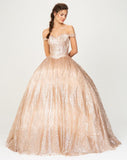 Off-Shoulder Glitter Prom Ball Gown Rose Gold