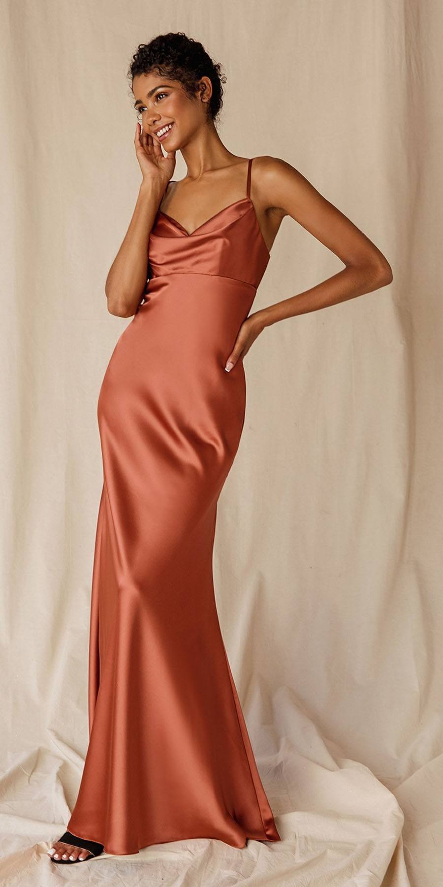 Eureka 9711 Silk Satin Gown Spaghetti Straps Cowl Neck