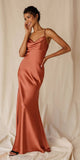 Eureka 9711 Silk Satin Gown Spaghetti Straps Cowl Neck