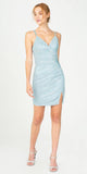 Eureka Fashion 9733 Fitted Criss-Cross Back Short Party Dress V-Neck Ice Blue
