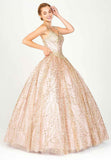 Cut-Out Lace-Up Back Rose Gold Prom Ball Gown