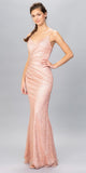 V-Neck Glittery Long Formal Dress Old Rose