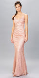 V-Neck Glittery Long Formal Dress Old Rose