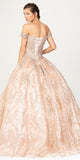 Off-Shoulder Rose Gold Prom Ball Gown Lace-Up Back