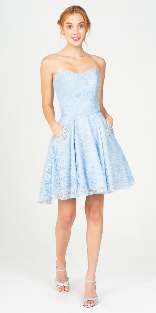Eureka Fashion 9922 Strapless Homecoming Short Dress with Pockets Blue