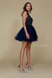 Short Navy Blue Homecoming Dress Poofy A Line Tulle Skirt Halter Neck