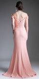 Cinderella Divine CF158 Peach Off Shoulder Floor Length Evening Gown Applique Bodice Back View