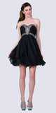 Cinderella Divine JC889 Short A Line Prom Dress Black Chiffon Jeweled Sweetheart