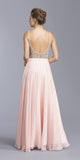 Blush Illusion Bodice Beaded Long Prom Dress V-Neck