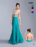 Teal A-line Long Formal Dress Halter Open-Back