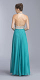 Teal A-line Long Formal Dress Halter Open-Back