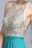 Teal A-line Long Formal Dress Halter Open-Back