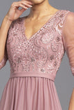 Sheer Mid-Length Sleeve Long Formal Dress Dusty Rose