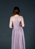 Aspeed M2078 Sheer Mid-Length Sleeve Long Formal Dress Mauve
