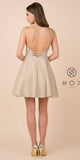 Open-Back Shimmering Homecoming Short Dress Gold