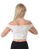 Poly USA T13 - Stunning Off The shoulder Lace Crop Top Off White Back View