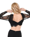 Poly USA T16 - Black Lace Crop Top With Long Sleeves Back View