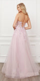 Nox Anabel T449 Floral Embellished Beaded Bodice Blush A-Line Ball Gown