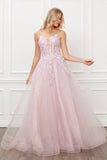 Nox Anabel T449 Floral Embellished Beaded Bodice Blush A-Line Ball Gown